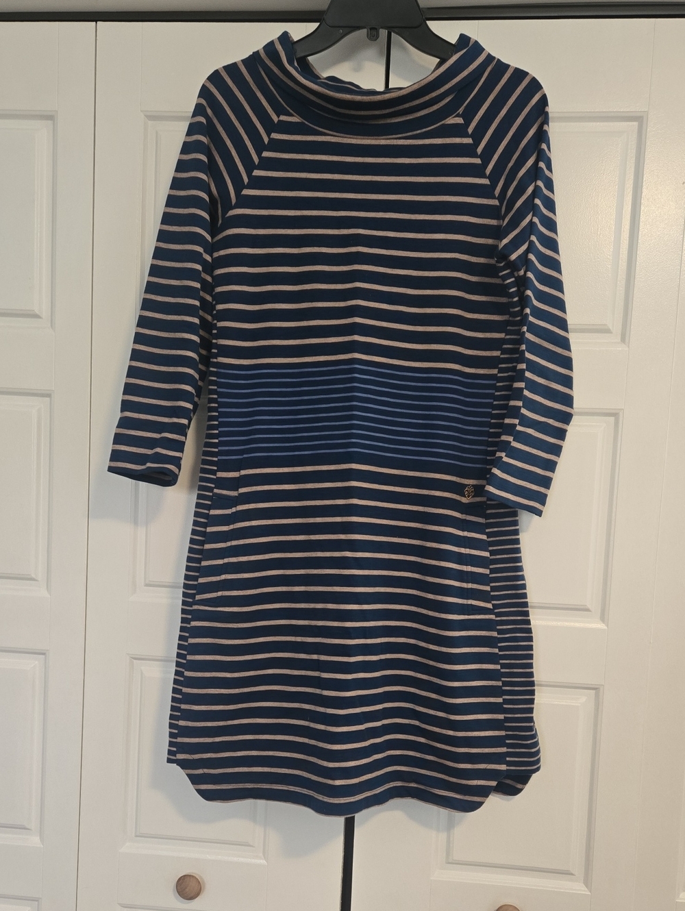 Navy and Light Pink Striped Knit Dress